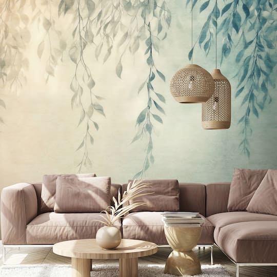 Designs Direct Silent Leaves Teal Wall Mural